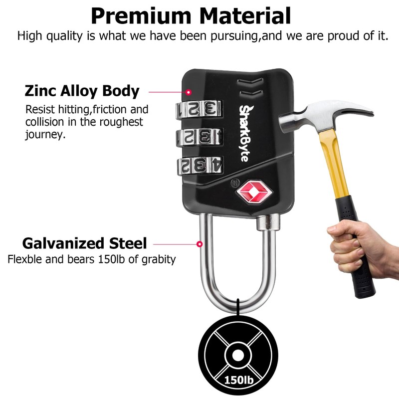 SharkByte TSA Approved Luggage Locks, 3-Dial Security Travel Combination Padlock,