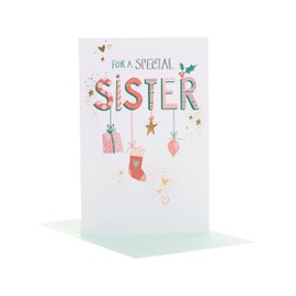 UK Greetings Christmas Card for Sister - Hanging Ornaments Design