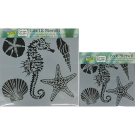 The Crafter's Workshop Set of 2 Stencils - Sea Creatures 12" x 12" Large and 6" x 6" Mini - Includes 1 each TCW496 and TCW496s - Bundle 2 Items