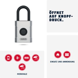 ABUS Everox One Smart Padlock - Keyless Opening at the Touch of a Button - Weatherproof Smart Lock for Shed, Garden Gate, Locker, Tool Box etc. - Automatic Locking - 50 mm Wide