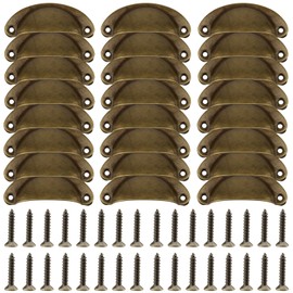 DAKFOOK 24 Pcs Antique Brass Cabinet Door Handles, Retro Shell Metal Cup Drawer Handles with Screws, Vintage Kitchen Cupboard Handles, Semi-Circular Furniture Pull Knobs
