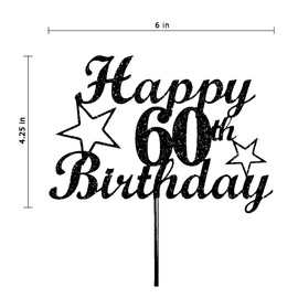 Decoración para tarta de 60 cumpleaños, color negro, ideal para decoración de 60 fiestas, calidad premium, resistente doble cara, barra de acrílico