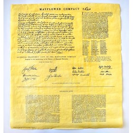 Our Amendments - Mayflower Compact 1620, Antiqued Parchment Replica Document (14"x16"), Ribbon-tied and in hard collectors tube
