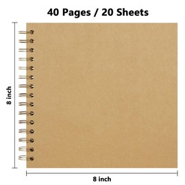 Yopih 8 x 8 Inch Hardcover Kraft Blank Page DIY Scrapbook Photo Album, 40 Pages (20 Sheets) - for Wedding Anniversaries, Family Memories, and Small Scrapbooking Projects