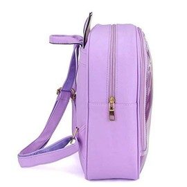 KEEPOP Ita Backpacks Girls Cute School Rucksack Cat Ears Design Daypack Ladies Summer Beach Bag Transparent Windows for DIY Pins Decors, Purple