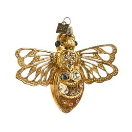 RAZ Imports EC Jeweled Queen Bee Hanging Ornament, 4.25-inch Height, Gold Plastic, Any Occasion