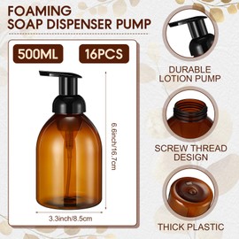 Uiifan 16 Pcs Amber Foaming Soap Dispenser 17 oz Refillable Foam Pump Bottle Liquid Plastic Container for Kitchen Bathroom Commercial Concentrated or Regular Soaps Shampoo Body Wash Dish Liquid Soap