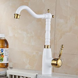 Kitchen Sink Faucet for Bar Farmhouse Commercial, White and Gold Kitchen Faucet, Sink Mixer Tap, 360 Degree Rotation Kitchen Mixer Taps, Single Handle Kitchen Tap (Color : Yellow)