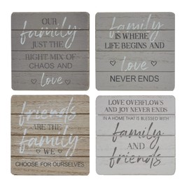 Gainsborough Giftware Set of 4 Wooden Coasters Family & Friends Quotes - Lovely Gift Idea
