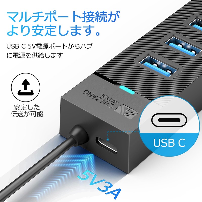 SAN ZANG MASTER 7-Port USB3.0 Hub, 19.7 inches (50 cm),
