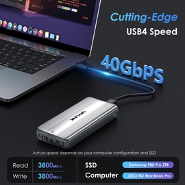 WAVLINK 40Gbps M.2 NVMe SSD Enclosure, USB4 NVMe Enclosure with Cooling for MacBook compatible with Thunderbolt 4/3/USB4/3.2/3.1/3.0/2.0, Support SSD Size 2230/2242/2260/2280 B+M/M-Key