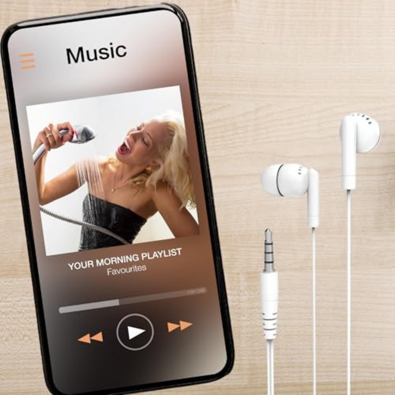 Laser Earbud Headphone with Mic in White