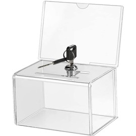 MaxGear Acrylic Ballot Box 6.25" x 4.5" x 4", Donation Box with Lock for Fundraising, Durable Acrylic Box with Display Holder - Ideal for Voting, Charity & Suggestion Collection - 3 Pack
