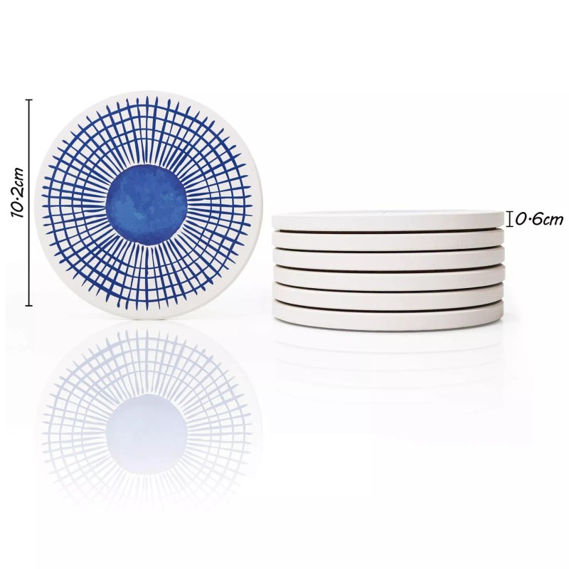 AD Set of 6 Coasters for Drinks Absorbing Round Ceramic