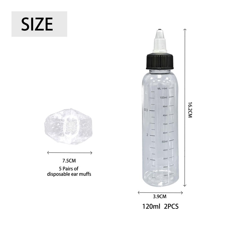 2 Hair Oil Bottles with 5 Double Earmuffs, 120ml Hair