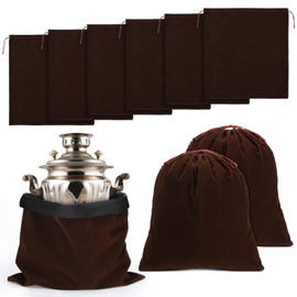 Ferraycle 6 Pcs Silver Storage Bags Anti Tarnish Storage Bag Fabric Cloth for Jewelry Silverware Protection Flatware(18 x 18 Inch,Coffee)