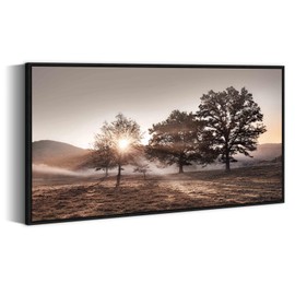 Landscape Canvas Framed Wall Art - Sunset Mountain Picture Forest Nature Artwork Wildness Tree Scenery Prints for Bedroom Living Room