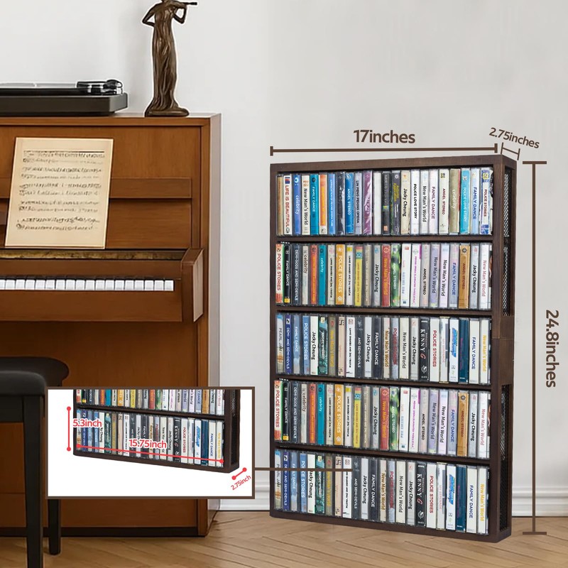 Wooden cassette tape storage Rack,Hold up to 115 cassette tapes,Wall