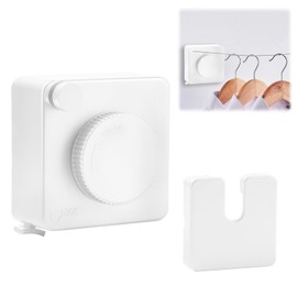 GAESHOW Retractable Washing Line Wall, Wall Mounted, Non-Sagging Washing Line with 4.8 m Steel Rope, for Bathroom, Laundry Room, Balcony, Garden (White)
