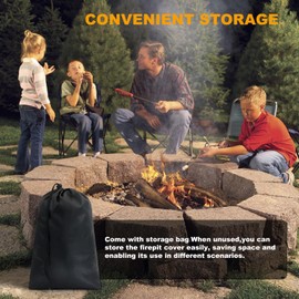 Epkoxlx 32/40/56in Black Fire Pit Cover Round, Waterproof 600D Oxford Fabric for Snow, Rain, Wind and Sun Weather, Easy to Install and Store Outdoor Patio Built In Firepit Cover (32in-black)