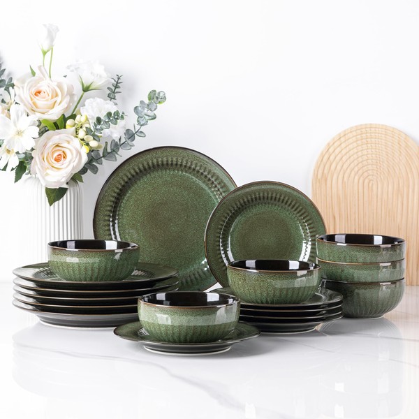 LERATIO Ceramic Dinnerware Sets for 6,Handcraft Embossed Stoneware Plates and