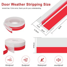 BADAO 2Type Shaped Door Draft Stopper,TPE Weather Stripping Door Seal,Weather Stripping Door Seal Acoustic Self-Adhesive Sealing Strip Waterproof Windproof Dustproof