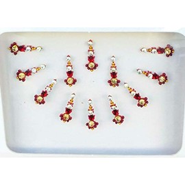 BB156 Red Bindi Gold Crystal Pearl Beading Bindi Tattoo Forehead Sticker Wedding Tikka Indian Fancy Party Arabian Face Gem Body Art