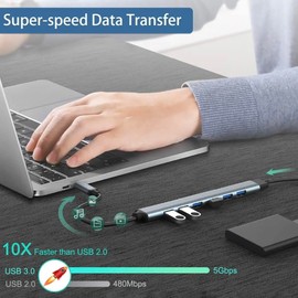 Orco 7-Port USB 3.0 Hub with Individual Power Switches and Lights, High-Speed Data Hub Splitter Portable USB Extension Hub for PC Laptop and More (7 Port HUB Slim Grey)