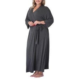 Women Kimono robe Plus Size Long Sleepwear Knit Bride Bridesmaid Robe Lightweight Bathrobe Soft Nightwear Bridal party, Grey 1X