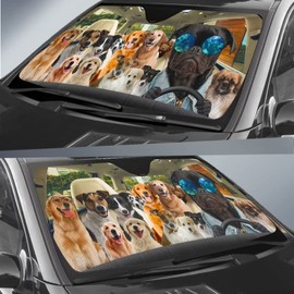 Family Dog Photoshoot Car Windshield Sun Shade, Funny Dog Family Car Auto Sunshade Car Sun Reflector Protection UV Blocking for Car Truck SUV