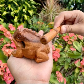 Percussion Instruments Wooden Frog 3 Pcs Set of 4 Inch Frog, 3 Inch Frog, 2.75 Inch Frog, Wooden Frog Musical Instrument Home Decor. (Brown Color)