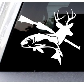 Sunset Graphics & Decals Fish Deer Gun Decal Vinyl Car Sticker Fishing Hunting | Cars Trucks Vans Walls Laptop | White | 5.5 x 5 inches | SGD000006