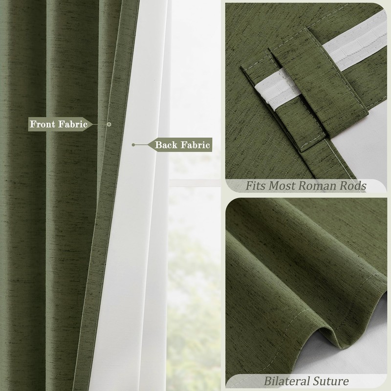 Short Blackout Curtains 52" W x 36" L, Olive Green