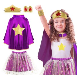 iROLEWIN Wonder Star Superhero-Costumes for Girls Dress-Up Super-Hero-Capes for Kids Tiara Cuff Tutu as Big-Sister-Gifts
