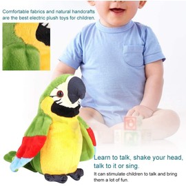 YJZQ Talking Parrot Plush Toys Cartoon Parrot Stuffed Plush Toy Adorable Speak Talking Record Repeats Waving Wings Electric Talking Parrot Sound Toys Table Sofa Decor Furry Dolls Gifts for Kids 25cm