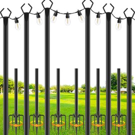 6 Pack String Light Poles,10 Ft Metal Poles with Fork for Outdoor String Lights,Outdoor Light Poles with Fork,Poles/Post/Stand for Outside,Patio,Deck,Backyard,Garden Wedding,Party
