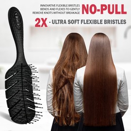 Detangler Brush by Fiora Naturals - 100% Bio-Friendly Detangling brush w/Ultra-Soft Bristles - Glide Through Tangles with Ease - For Curly, Fine, Black Natural, Women, Men, Kids - Dry and Wet Hair