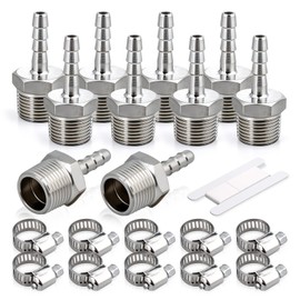 Bwintech Pack of 10 Stainless Steel Hose Fittings, 1/2 Inch BSP Male Thread x 8 mm Hose Connector with 10 Pieces Clamps