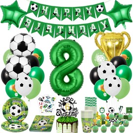 Fussball Deko Geburtstag Kinder 8 Jahre, Fussball Partygeschirr Set, Fussball Luftballon Tortendeko Pappteller Tassen Servietten, für Kindergeburtstag Deko