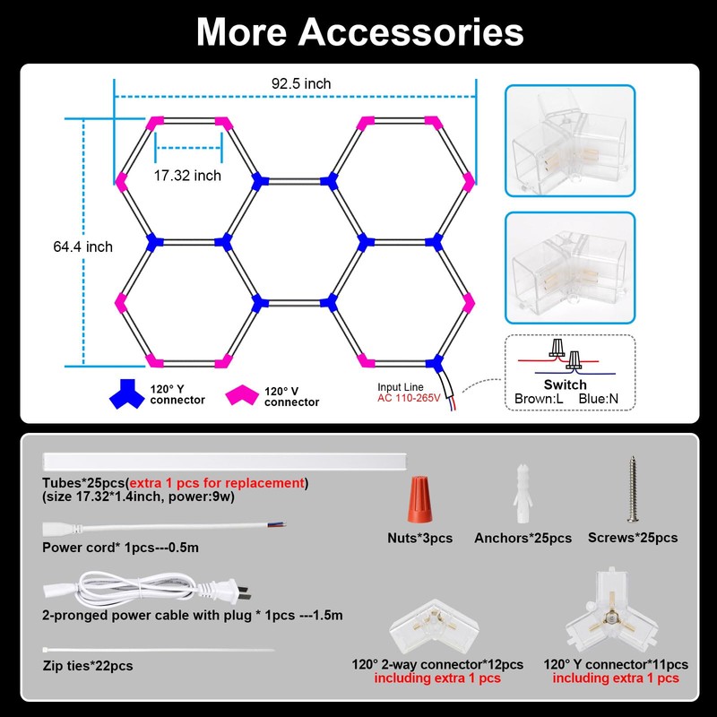MODERN Hexagon Garage Lights，25 Pack 216W 25920LM High Brightness Hexagon