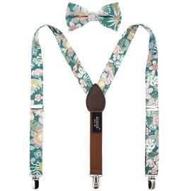 ZENXUS Floral Cotton Suspenders and Pre-tied Bow Tie Set for School Boys and Kids