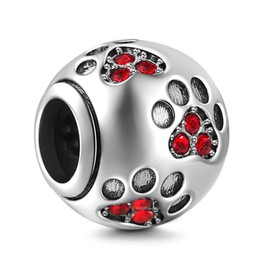 Dog Paw Print Charms 925 Sterling Silver Animal Birthstone Crystal Charms for 3mm Snake Chain Bracelets (Red)