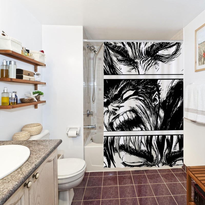 Funnytree The Black Swordsman Shower Curtain, Japanese Manga Bathroom Decor,