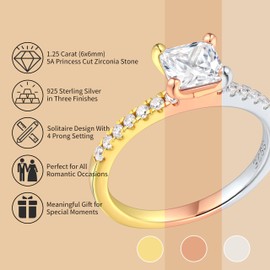 JALOKIVI 1.25CT 925 Sterling Silver Engagement Rings for Women Princess Cut Solitaire Cubic Zirconia Wedding Promise Rings for Her Gold Size 4.5