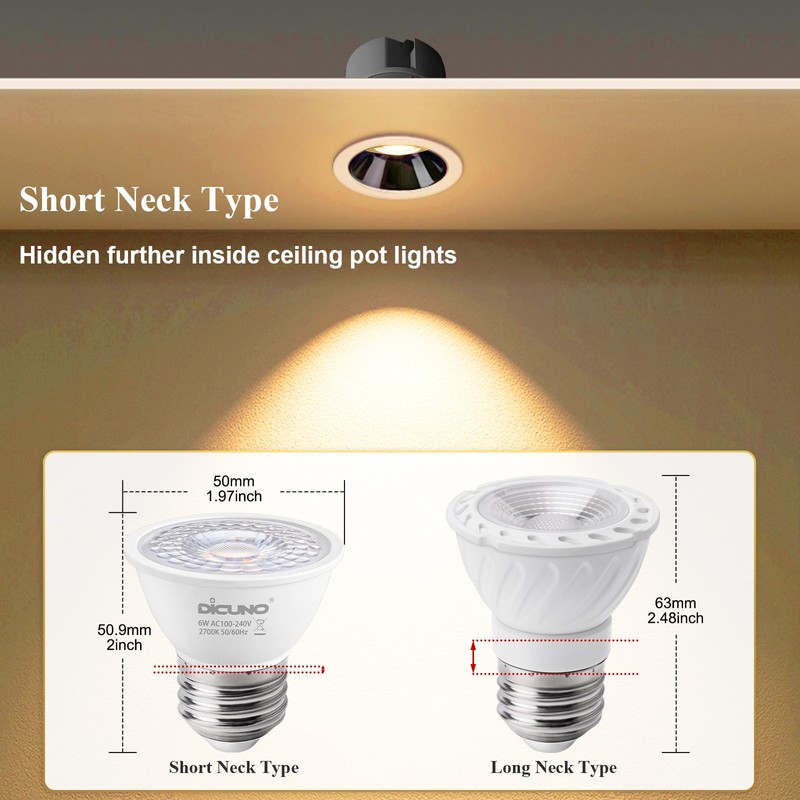 DiCUNO PAR16 LED Bulb 60W Equivalent, 6W Short Neck Spotlight