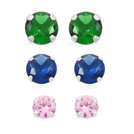 Shop LC Set of 3 Multi Color Cubic Zirconia CZ 925 Sterling Silver Stud Solitaire Earrings for Women Jewelry Valentines Day Gifts Ct 3.94