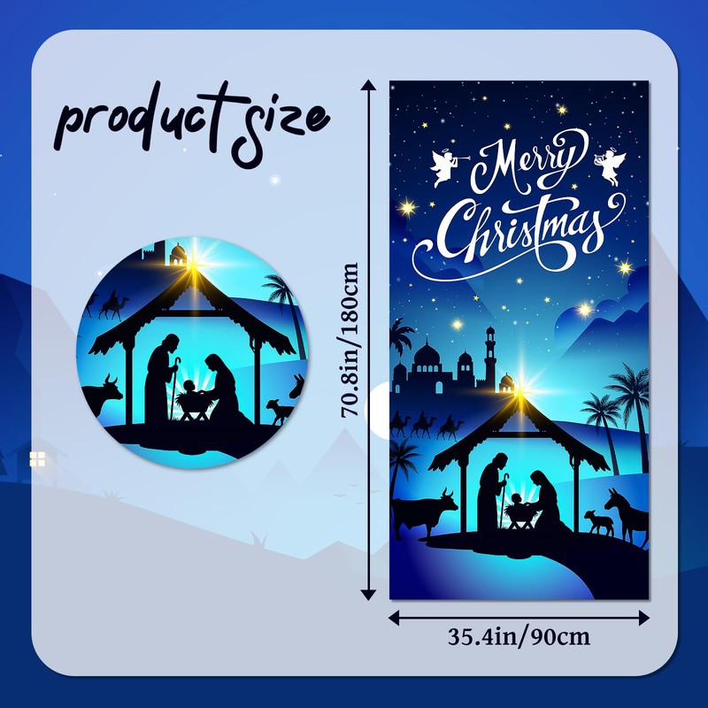 Nativity Scene Christmas Door Cover for Front Door - Fabric