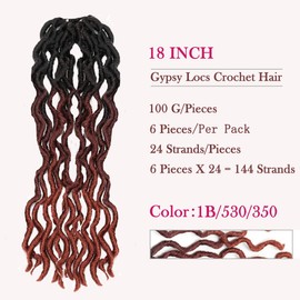 6 Packs Gypsy Faux Locs Crochet Hair 18 Inch Ombre Soft Gypsy Locs Wavy Crochet Braids 3 Tone Deep Curly Wavy Twist Braiding Hair Extensions Goddess Locs Crochet Hair (45.72 cm (6 Packs), 1B/530/350)