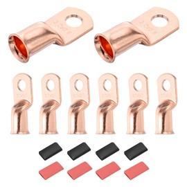 DMiotech 8 Pcs 3/0 AWG - 3/8" Copper Cable Lugs, Battery Cable Ends, Heavy Duty Copper Wire Lugs with 8pcs Heat Shrink Tubing for Electrical Projects, Copper