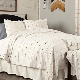 Piper Classics Farmcloth Stripe King Coverlet Bedspread, 97" x 110", Urban Rustic Farmhouse Bedding, Natural Cream Woven w/Black Stripes Blanket